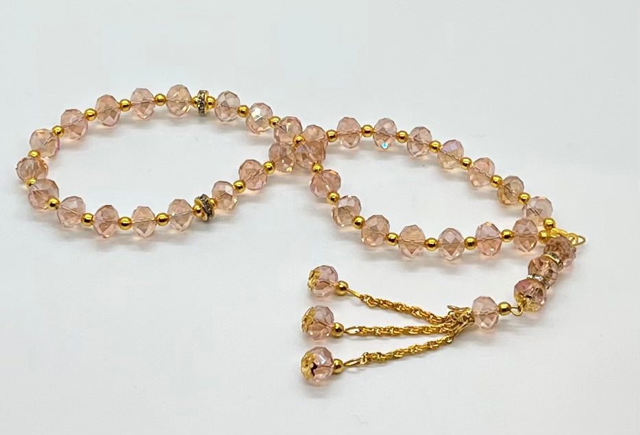 Crystal Subha 33 Beads - Baby Pink / Gold Color