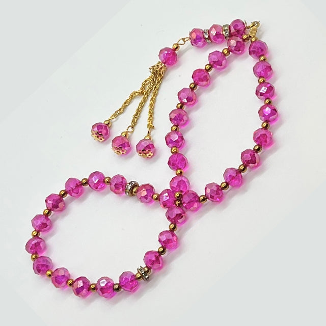 Crystal Subha 33 Beads - Hot Pink Color